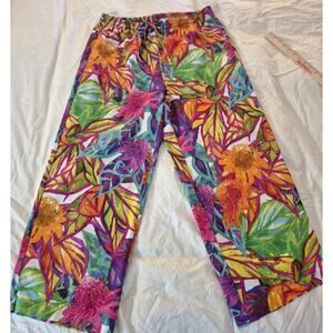 💥 LAUREN Ralph Lauren Women 1X Wide Leg Palazzo Pants Tropical Floral Print D2